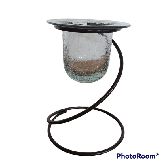 PartyLite Ascent Candle Holder P0382 Wrought Iron Spiral Stand Crackle Glass Cup